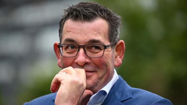 Victorian Premier Daniel Andrews reacts during a press conference at Parliament House in Melbourne, Tuesday, July 18, 2023. The Andrews Labor Government has cancelled the 2026 Commonwealth Games, slated to be held across Victoria. (AAP Image/James Ross) NO ARCHIVING