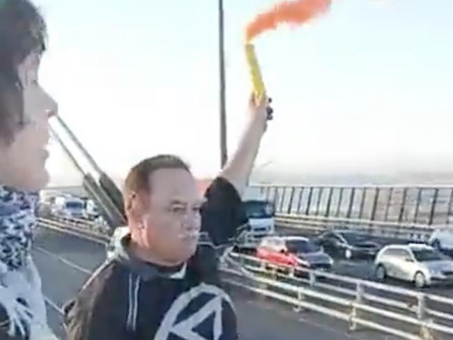 Mr Zammit during his West Gate Bridge protest. Picture: Supplied.