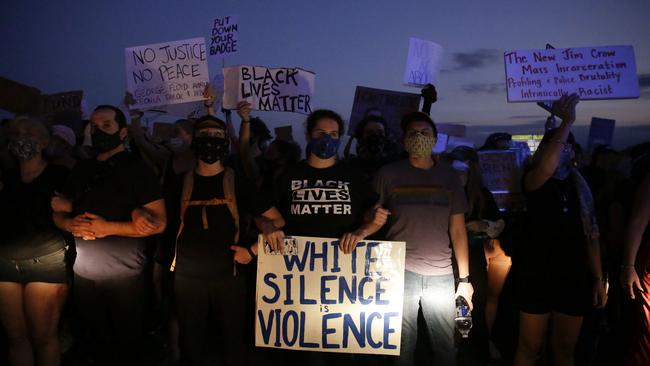 Protesters block traffic on the highway. Picture: AP