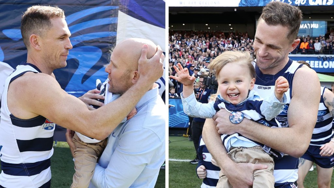 There was an emotional moment early in this year’s AFL Grand Final as the Geelong captain walked onto the MCG holding the son of club legend Gary Ablett Jr.