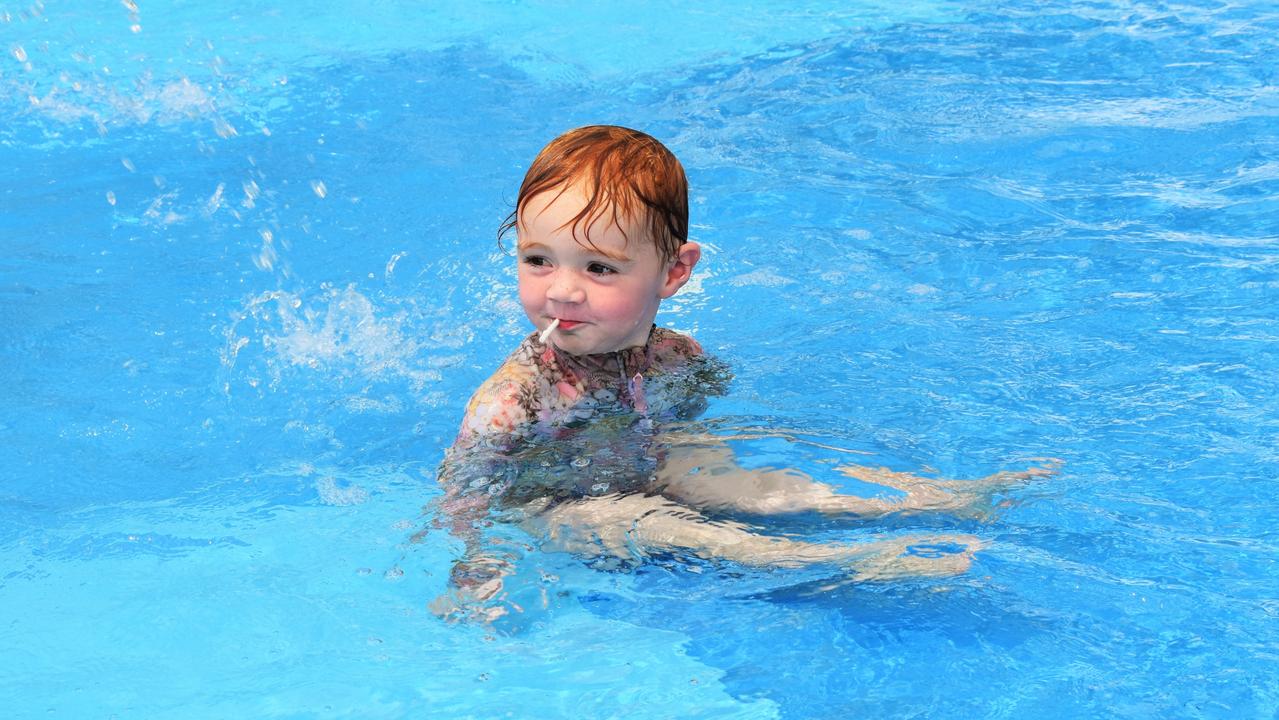 Isla Catlin, 20 months, Yeppoon, kept cool in Central Queensland's 40+ degree heatwave by taking a dip at Rockhampton's 2nd World War Memorial Aquatic Centre on Thursday, March 3, 2022.