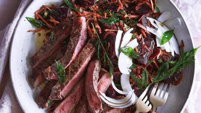 Steak with Indian-style beetroot salad by David Herbert