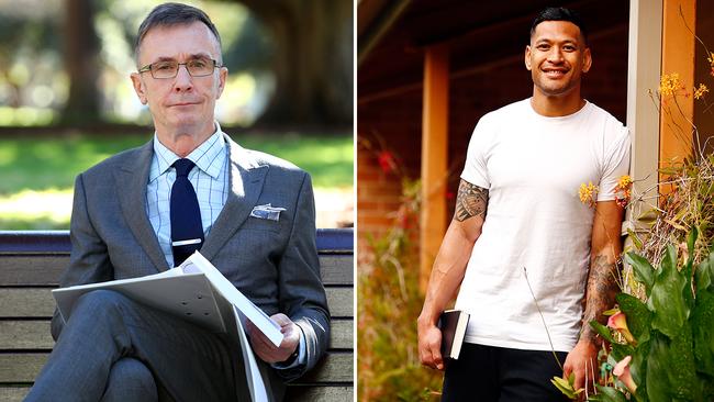 Gay rights campaigner Garry Burns and former Wallaby Israel Folau. Pictures: File