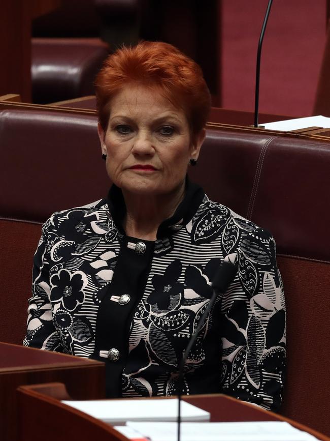 Senator Derryn Hinch said Senator Hanson and Senator Fraser Anning were “locked in a race to see who can be the biggest, the loudest, ­racist bigot”. Picture: Gary Ramage