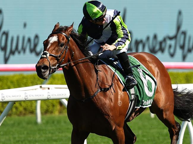 SYDNEY, AUSTRALIA - SEPTEMBER 21: Tim Clark riding Eliyass wins Race 5 James Squire Kingston Town Stakes during "Sydney Surf To Turf Day" - Sydney Racing at Royal Randwick Racecourse on September 21, 2024 in Sydney, Australia. (Photo by Jeremy Ng/Getty Images)