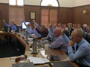 Councillors Mark McDonald, Bob Fredman, Hilary Smerdon, Mal Gear, Dan Stewart, Glen Hartwig, Daryl Dodt and Deputy Mayor Bob Leitch at the council's budget meeting. Picture: Phil Coquerand