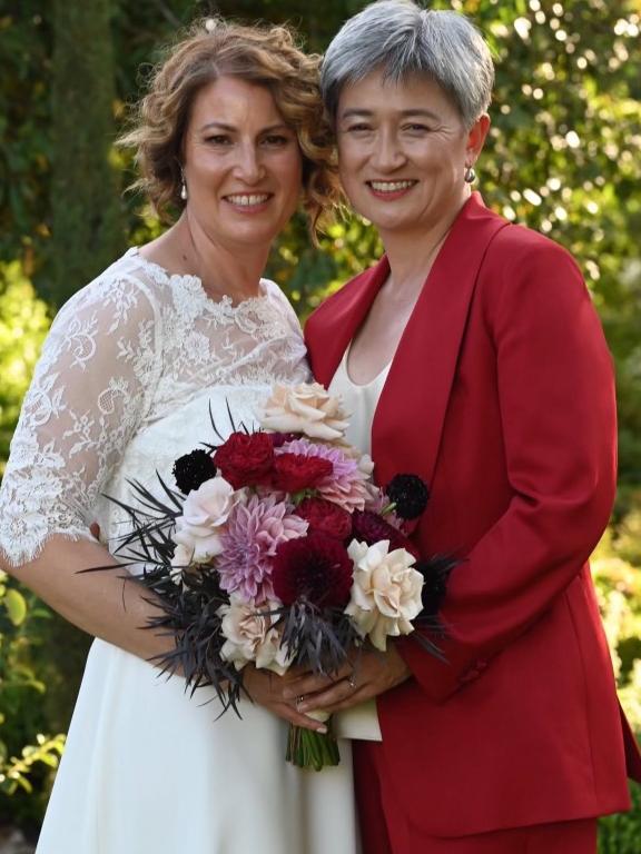 Senator Penny Wong wed her long-term partner Sophie Allouache at Adelaide Hills winery Bird in Hand Picture: Cath Leo