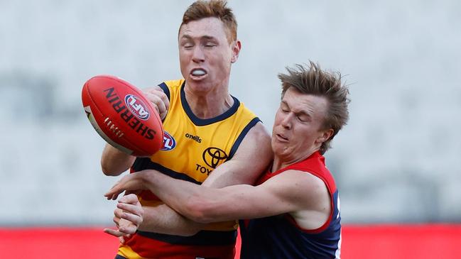 Tom Lynch was one of the Crows’ few winners against the Dees on the weekend. Picture: AFL Photos/Getty Images