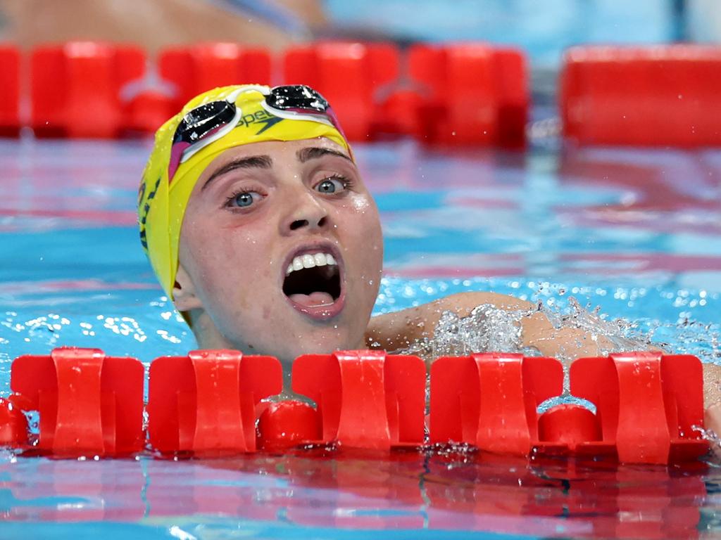 Alexa Leary reacts after winning the mixed 4x100m medley relay. Picture: Getty Images