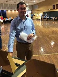 The Liberal candidate for Wakehurst, Toby Williams, votes in the NSW election at Allambie Heights Public School on Saturday. Picture: Jim O'Rourke