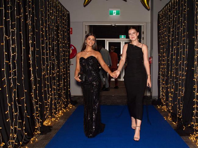 Nasia Catis and Isabella De Rubeis at the Year 12 School formals of Darwin High School at Darwin Convention Centre, Darwin. Picture: Pema Tamang Pakhrin.