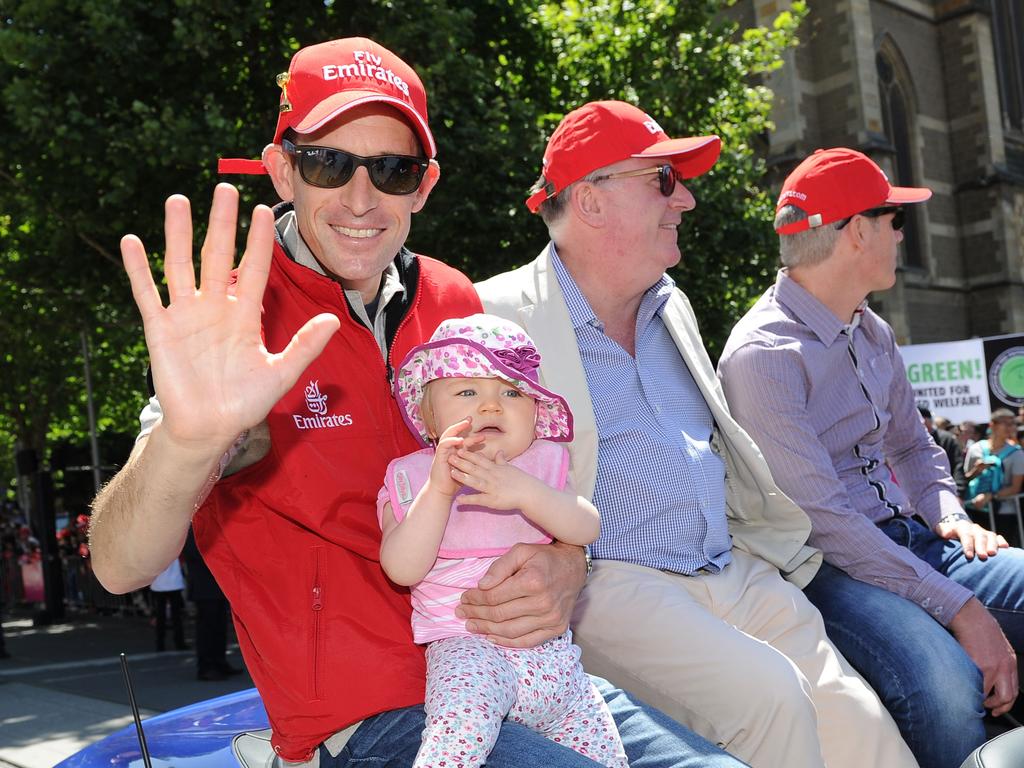 Jockey Hugh Bowman attends the 2014 Melbourne Cup parade on November 3, 2014 in Melbourne, Australia. Picture: Getty