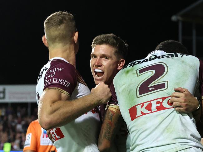 Reuben Garrick and the Sea Eagles had a night to remember after a big second half. Photo: Cameron Spencer/Getty Images