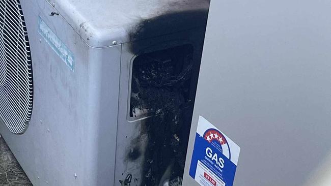 The external airconditioning unit that caught fire on May 18. Picture: Montana Samphier