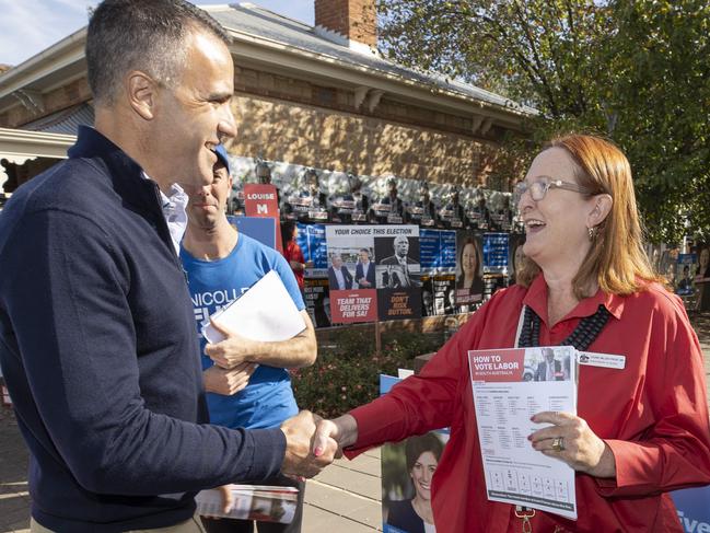 Premier Peter Malinauskas with Labor candidate for Boothby Louise Miller Frost, at Mitcham Village Institute 3rd May 2025 Picture: Brett Hartwig