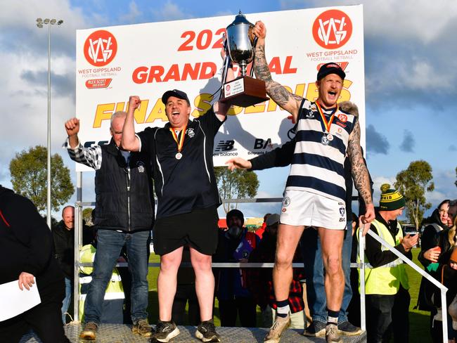 West Gippsland league grand final match 2024 — Phillip Island Bulldogs V Nar Nar Goon "The Goon" Football Club at Garfield Recreation Reserve on September 14, 2024: Nar Nar Goon Football Club: WINNERS. Picture: Jack Colantuono