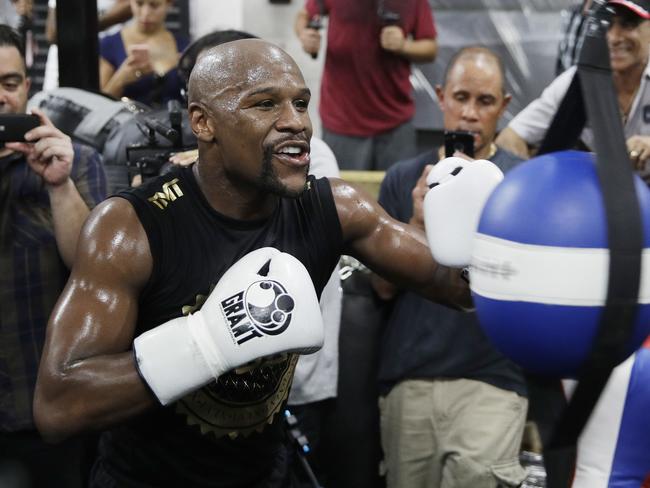 Floyd Mayweather Jr. trains at his gym.