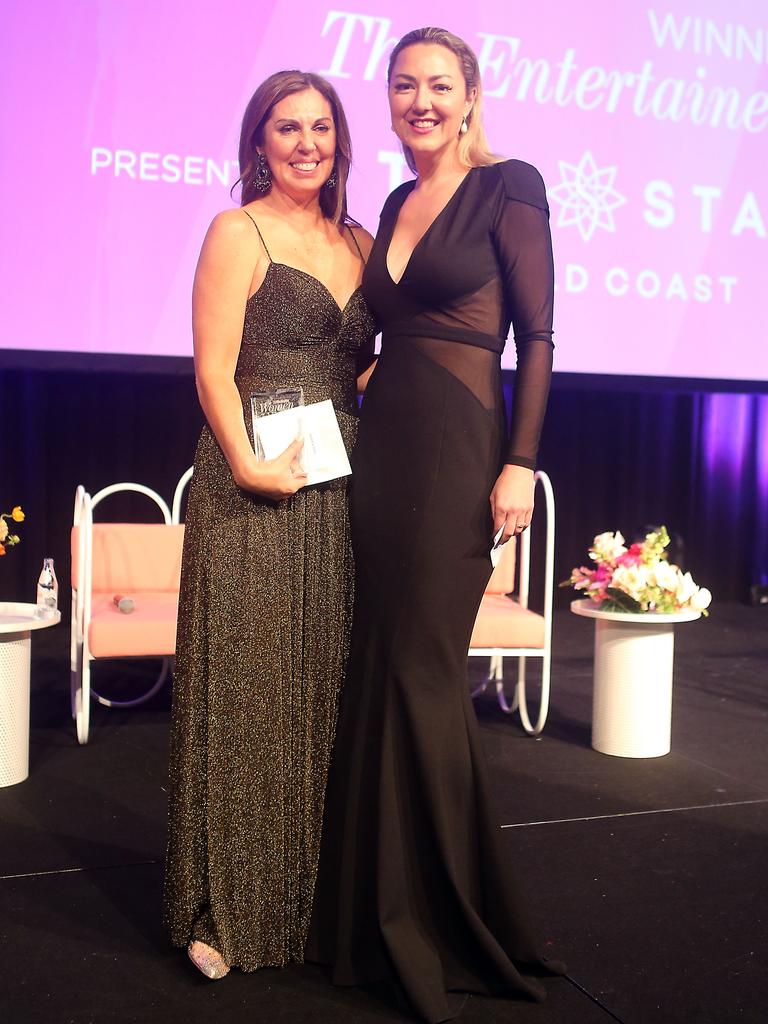 'Entertainers' winner Sue Porrett (left) and Star Gold Coast chief operating officer Jessica Mellor at the Gold Coast Bulletin Women of the Year awards by Harvey Norman at Star Gold Coast. Picture: Richard Gosling