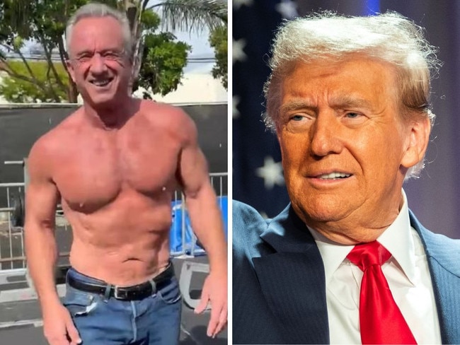 rfk jr shirtless as trump looks on adoringly