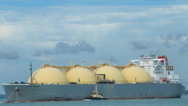 A liquefied natural gas ship in Darwin Harbour. Picture: Glenn Campbell
