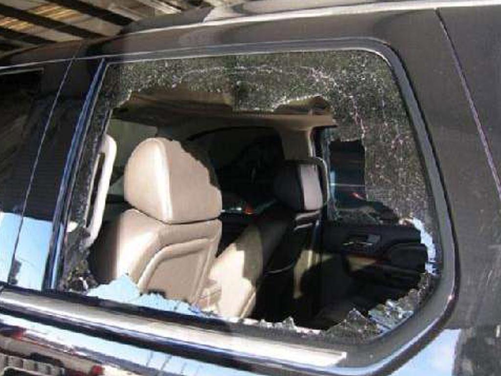 The back windows of the SUV were smashed out. Picture: Florida Highway Patrol/AFP