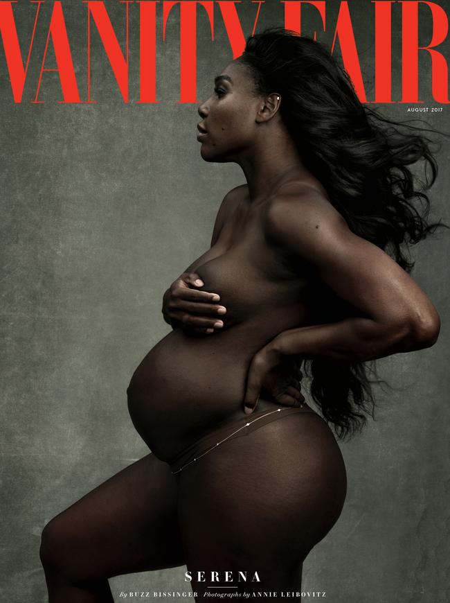 This image made by Annie Leibovitz exclusively for Vanity Fair shows the cover of the August edition of the magazine, unveiled Tuesday, June 27, 2017, featuring Serena Williams. Picture: Annie Leibovitz/Vanity Fair via AP