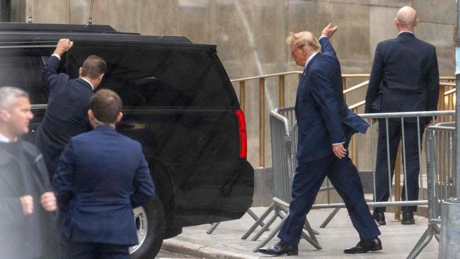 Mr Trump departs Manhattan Criminal Court on the third day of jury selection on Thursday. Picture: AFP