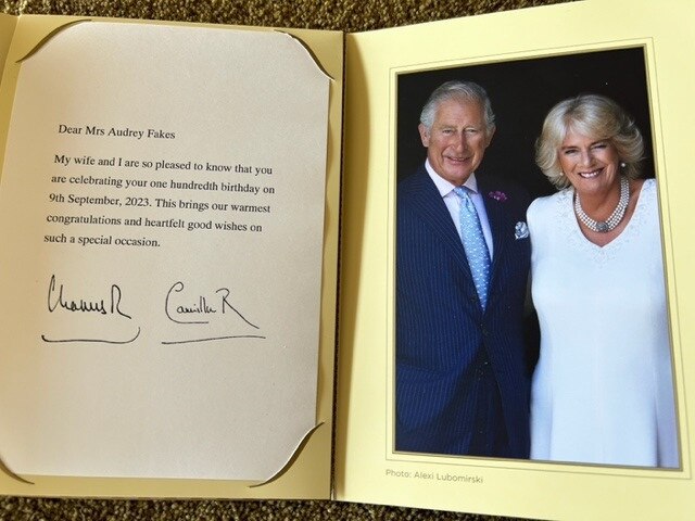 Audrey Fakes, also received congratulations from King Charles and his wife Camilla. Picture: Supplied