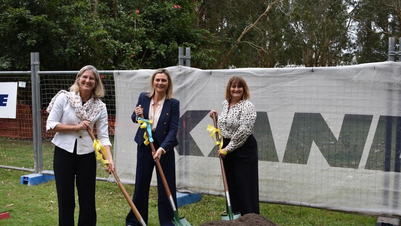 Mayor Clare Stewart with NoosaCare president Ann Harrap and CEO Megan D'Elton turning the first sod.