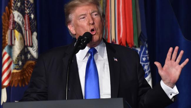 US President Donald Trump speaks during his address to the nation from Joint Base Myer-Henderson Hall in Arlington, Virginia. Picture: Nicholas Kamm/AFP