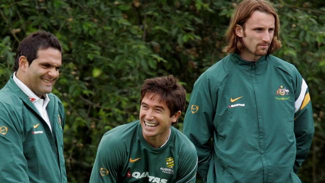 Former Socceroos team manager with Gary Moretti, Harry Kewell and Joshua Kennedy at a training session in Mierlo Netherlands. Pic: Gregg Porteous