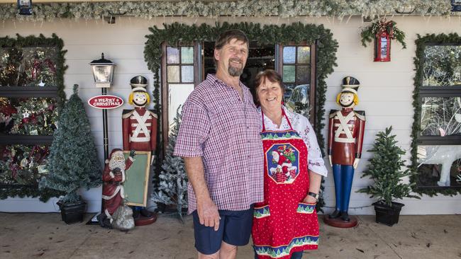 Michael Fox and Julie Dowd from Tanglewood Christmas Treasures in Cabarlah. Picture: Nev Madsen.