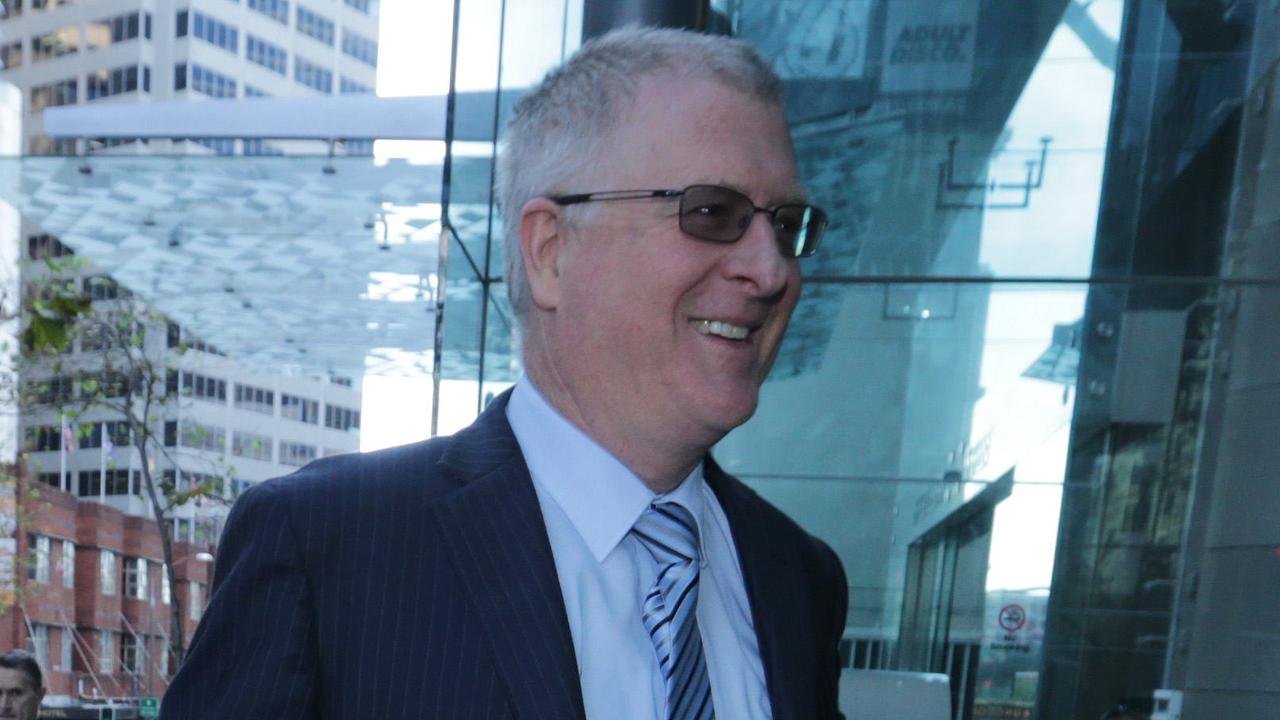 Voluntary administrators Stephen Vaughan (L) and Ian Hall (R) of KPMG arrive at the the second creditors' meeting of BBY held at Sydney Masonic Centre. Pic - Britta Campion