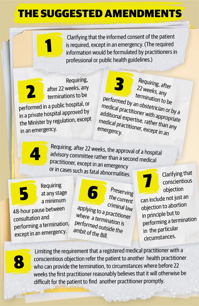 The eight suggested amendments to the bill.