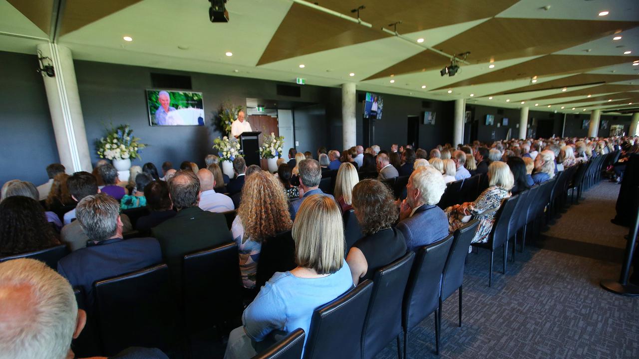 Friends and family packed the President's Room at GMHBA Stadium to celebrate the life of Chris Mackey, who died suddenly in December. Picture: Alan Barber