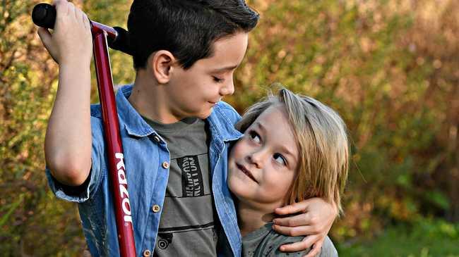 Kobe, 9, (left) with his little brother Harrison, 4. Picture: Warren Lynam