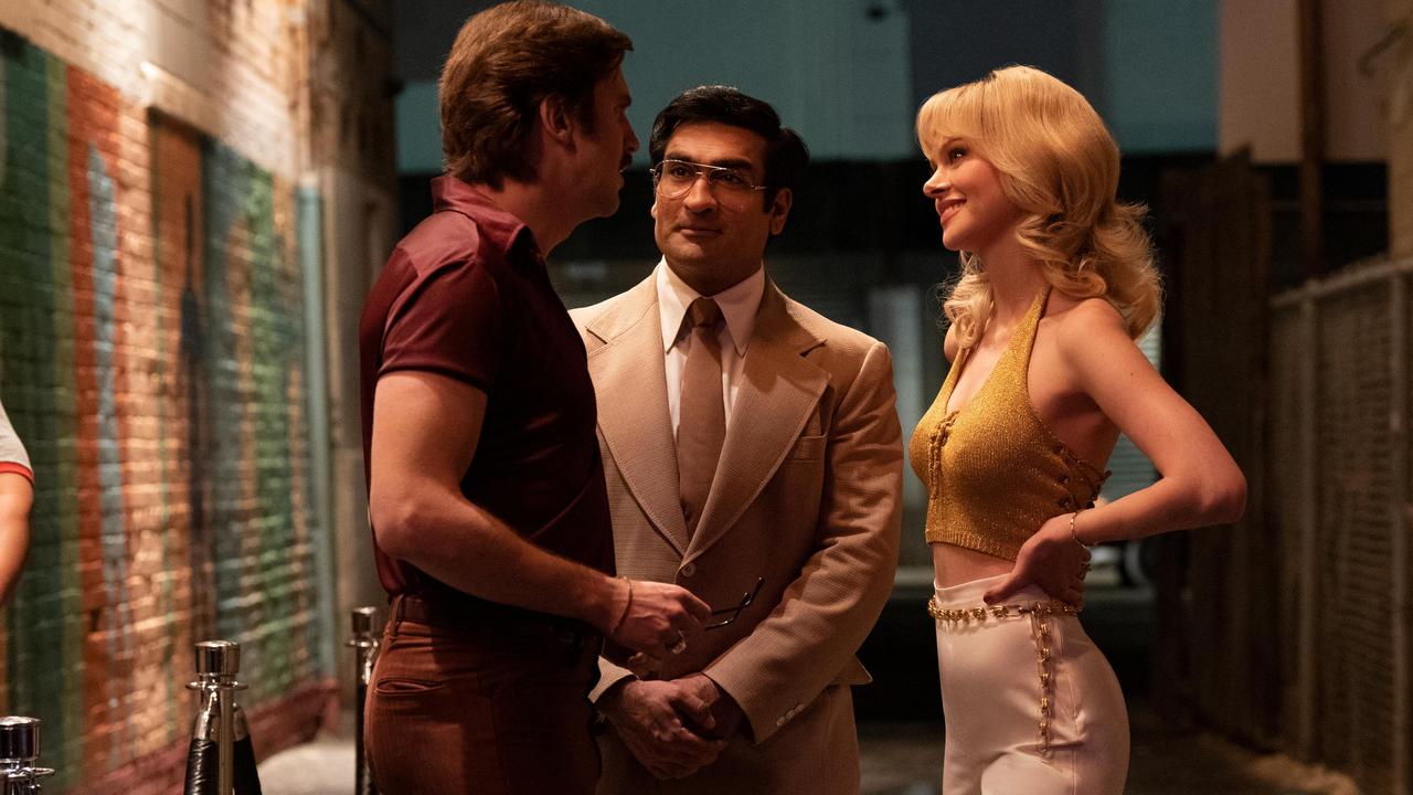 Dan Stevens, Kumail Nanjiani and Nicola Peltz in Welcome To Chippendales. Picture: Erin Simkin/Hulu