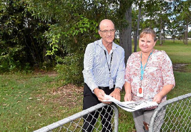 PLANS: Barry Murnane (facility manager) and Melinda Andersen (clinical nurse manager) from Yaralla Place Residential Aged Care Facility stand across from the property where the new Groundwater Lodge will be built. Picture: Alistair Brightman