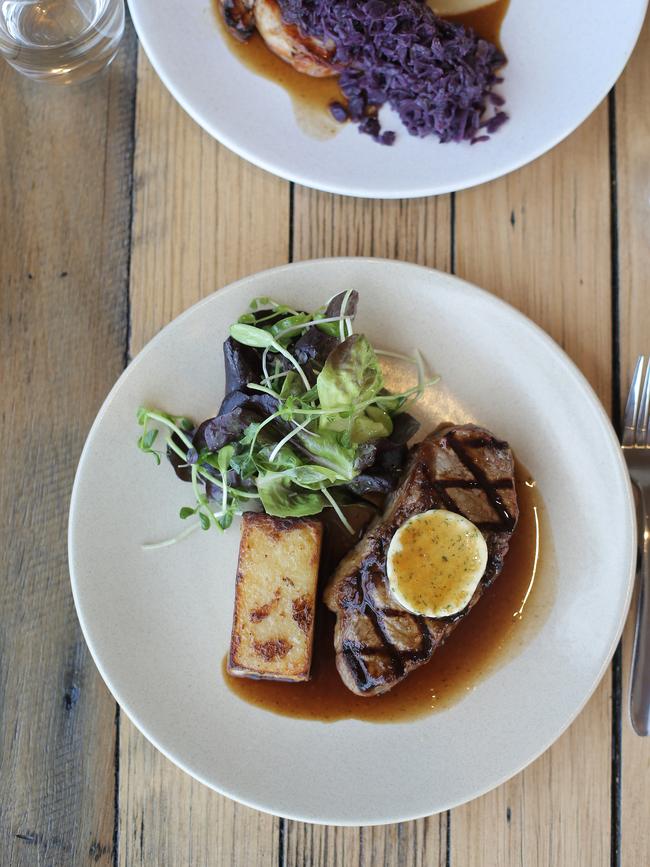 Chargrilled 300g porterhouse steak, fondant potato and gorgonzola butter from Driftwood Restaurant, Lauderdale. Picture: LUKE BOWDEN