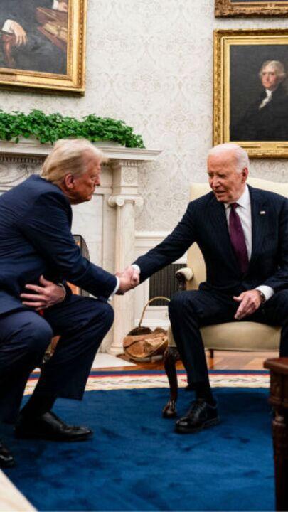 Trump and Biden shake hands at the White House