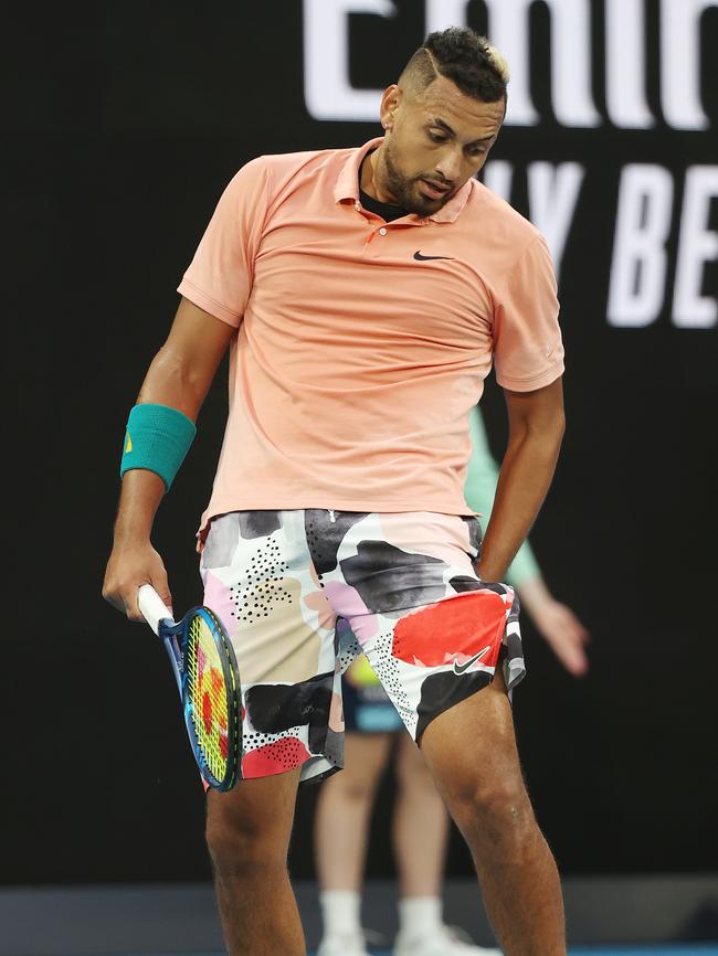 Nick Kyrgios mimics Nadal. Picture: Michael Klein