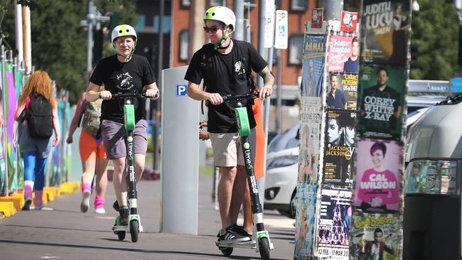 Lime scooters being by staff of the Fringe, rival Beam has said they have received preferential treatment in Adelaide. Picture Dean Martin