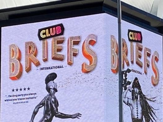 Photo of the billboard advertising the Adelaide Fringe Show Club Briefswhich has now been removed. Picture: supplied