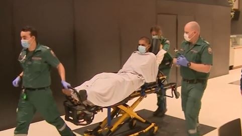 A security guard is taken to hospital after being stabbed at an Adelaide CBD mall. Picture: 9News