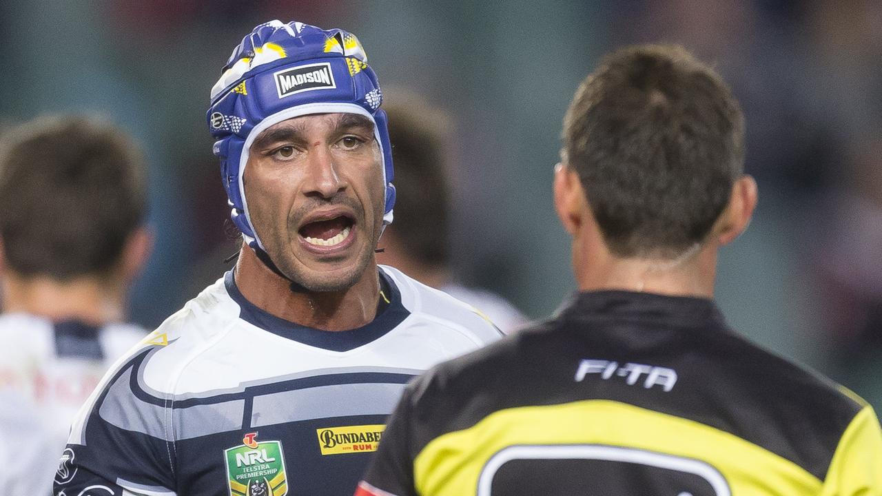 Johnathan Thurston of the Cowboys questions a refereeing decision.
