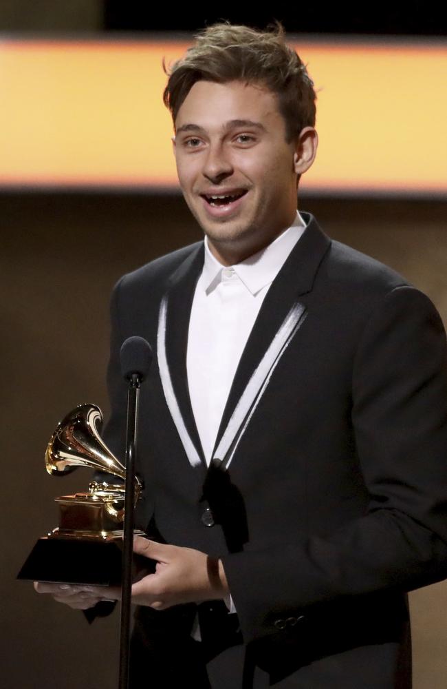 Flume accepts the award for best dance/electronic album for “Skin” during The 59th GRAMMY Awards at STAPLES Center on February 12, 2017 in Los Angeles, California. Picture: AP