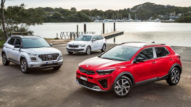 The Hyundai Venue and new Kia Stonic take on the Skoda Kamiq. Picture: Thomas Wielecki