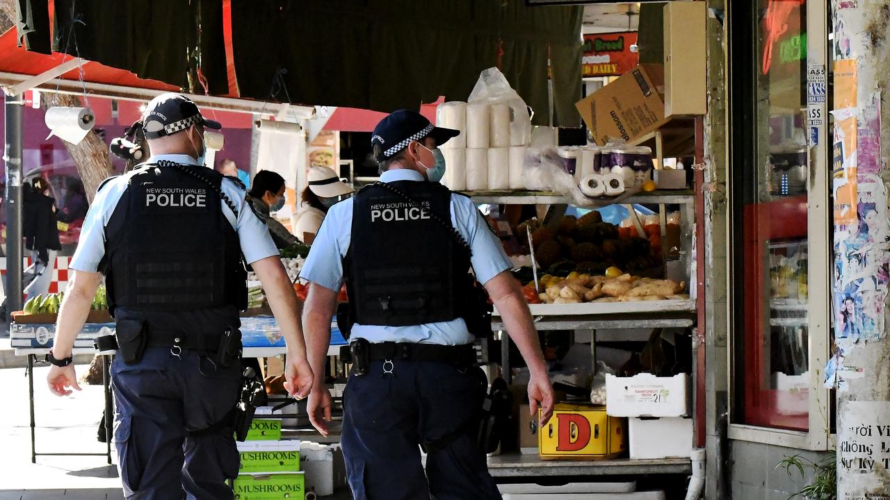 Police patrol the streets of Bankstown. Picture: Matrix News