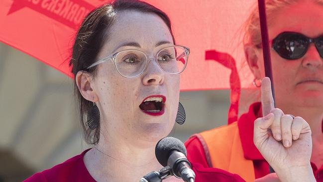 Tasmanian public sector unions march and rally at Hobart, Unions Tasmania Secretary Jessica Munday. Picture: Chris Kidd