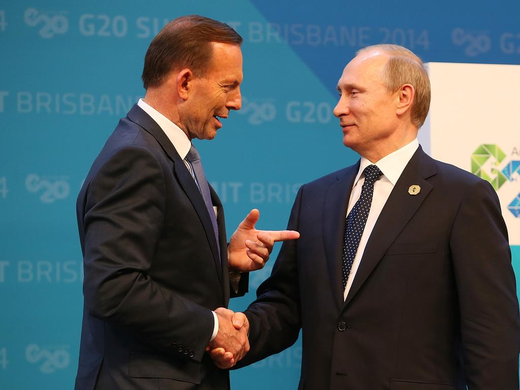 Tony Abbott infamously threatened to ‘shirt-front’ Russian leader Vladimir Putin. Picture: Chris Hyde / Getty Images